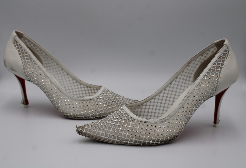 Size 39EU - Christian Louboutin Apostropha 80 Crystal-Embellished Mesh Pumps